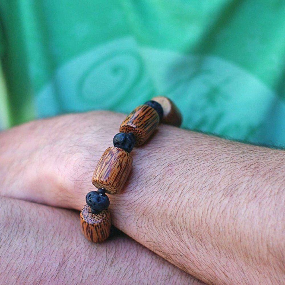 Wood & Lava Rock Chunky Men’s Bracelet Handmade​​​​​